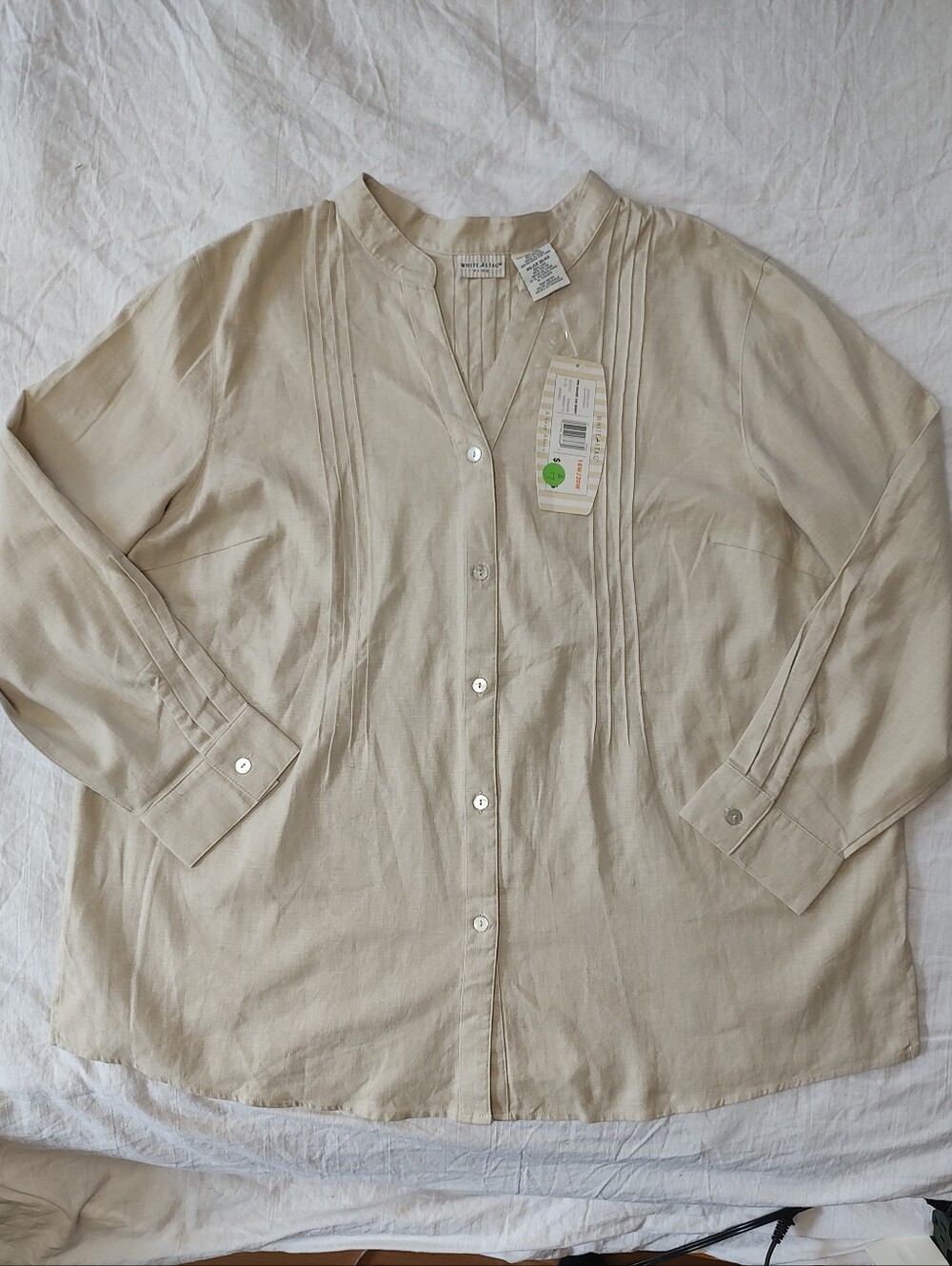 White Stag Linen Blend Light Beige Button-Up Tunic Blouse 18/20